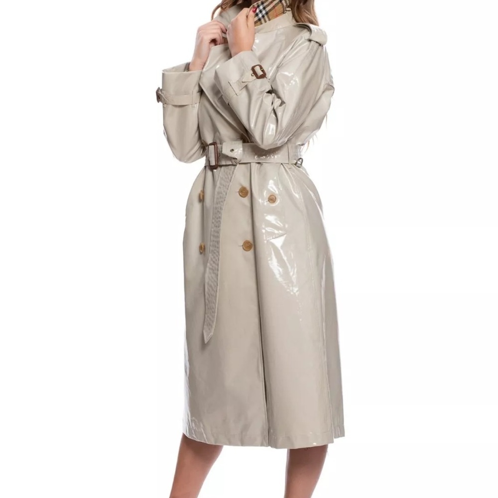 🇬🇧NWT Burberry Eastheath Vinyl Laminated Trench Coat Woman’s Size 12 - Picture 3 of 14